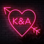 Initials in Heart with Arrow Neon Sign