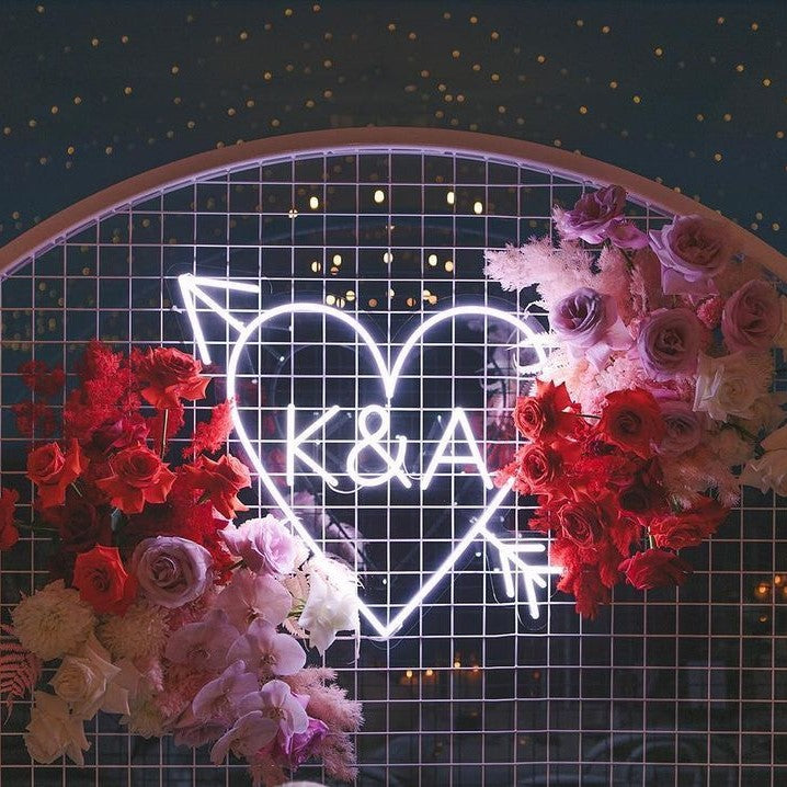 Initials in Heart with Arrow Neon Sign